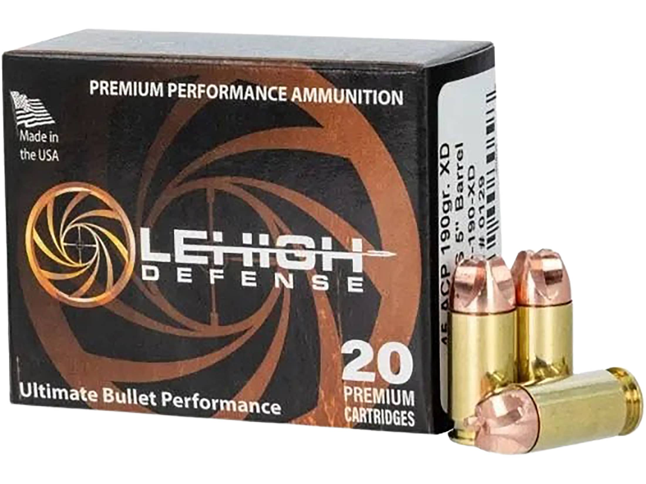 Lehigh Defense Xtreme Defense 45 ACP Ammo 190 Grain Fluted Lead Free