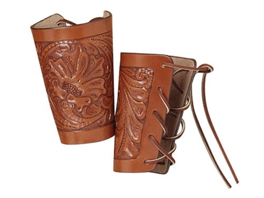 Hunter 1085 Cowboy Wrist Cuffs Tooled Leather Brown Pair