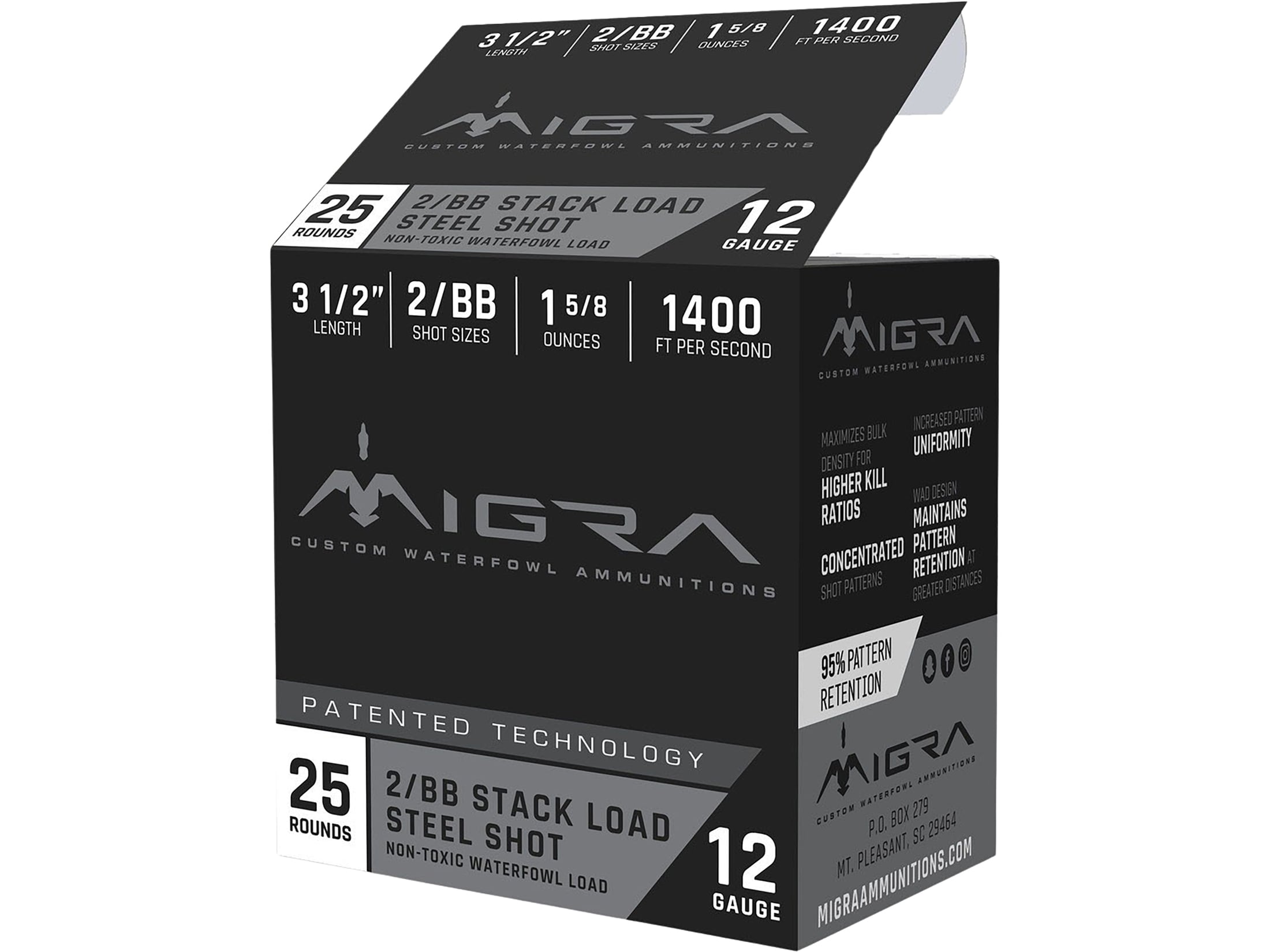Migra Steel Waterfowl 12 Ga Ammo 3-1/2 #2 BB Steel Shot 1-5/8oz Case