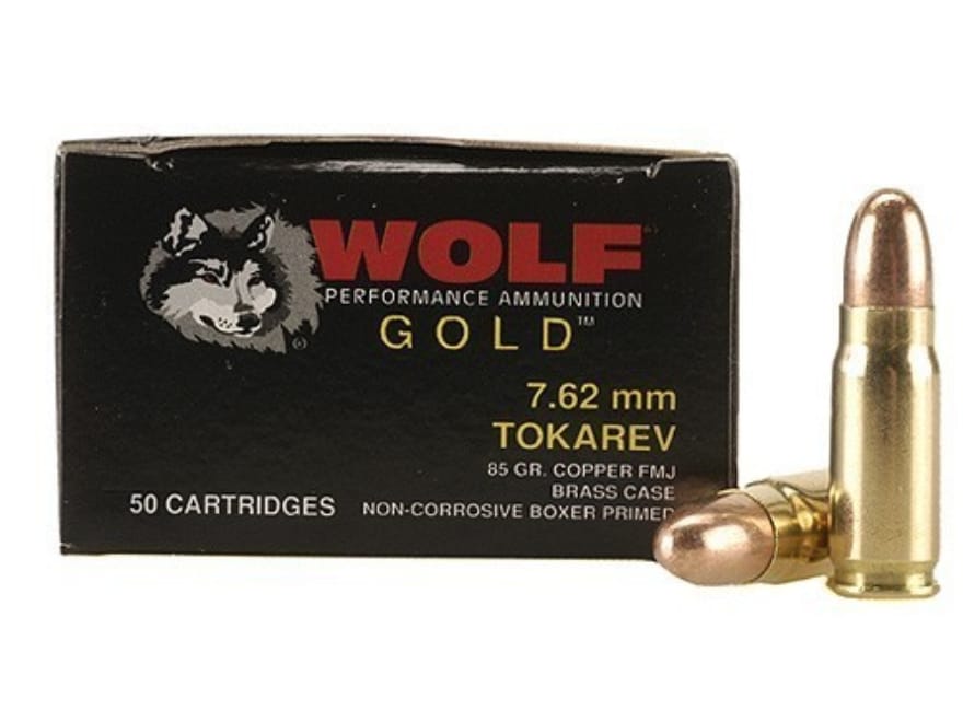 Wolf Gold Ammo 7.62x25mm Tokarev 85 Grain Full Metal Jacket Box of 50