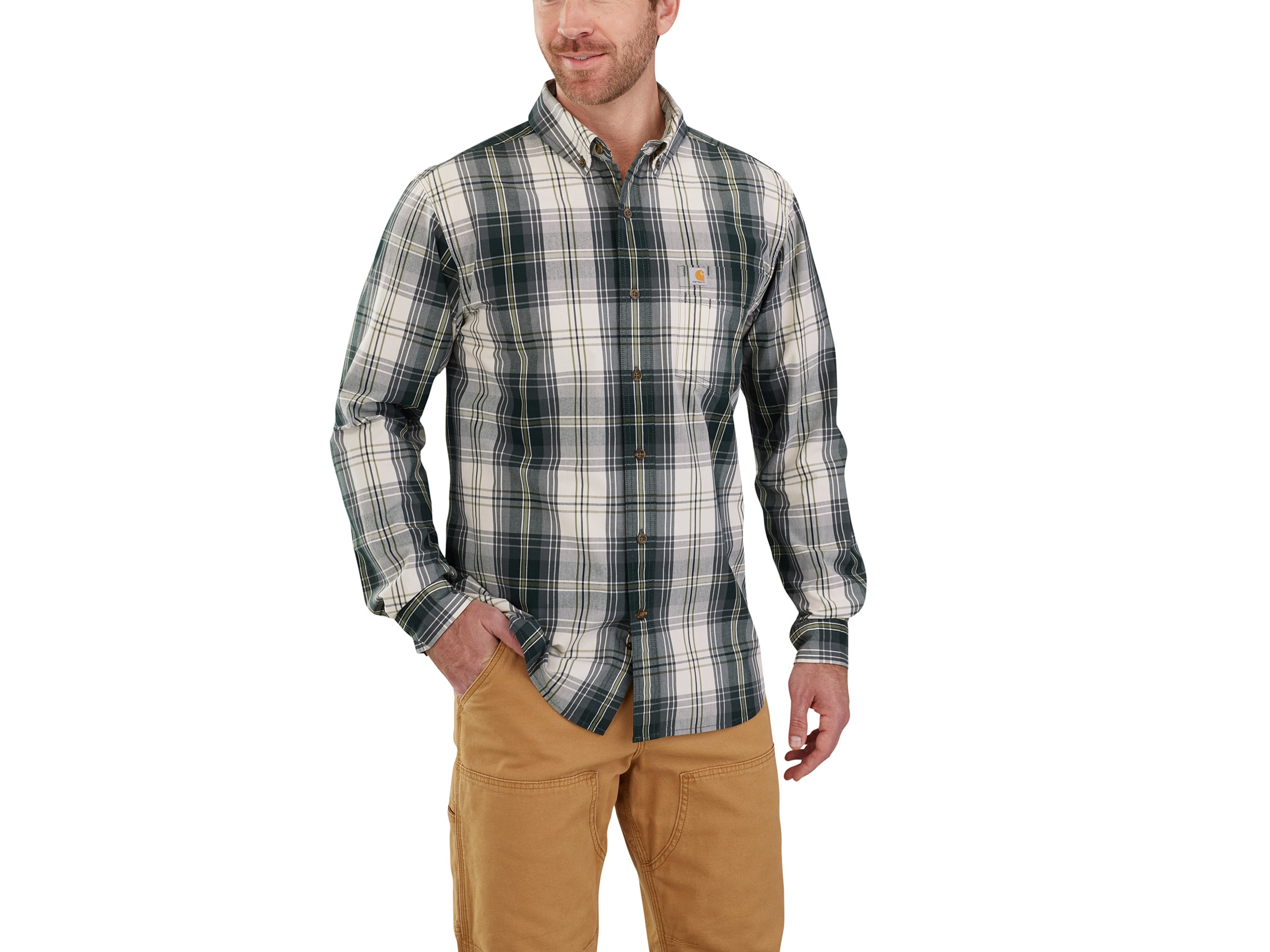 Carhartt Men's Essential Plaid ButtonUp Shirt Long Sleeve Cotton Dark