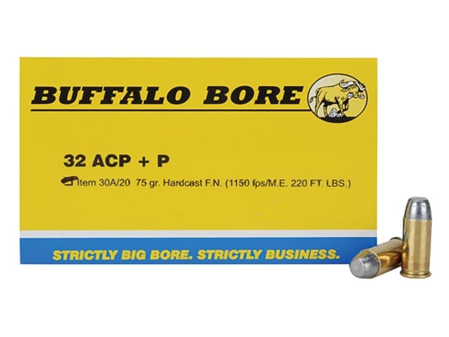 Buffalo Bore Ammo 32 ACP +P 75 Grain Hard Cast Lead Flat Nose Box of.