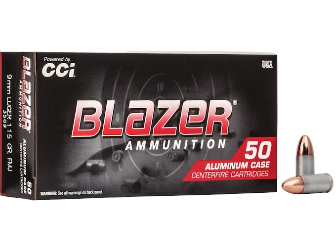 Blazer 9mm Luger Ammo 115 Grain Full Metal Jacket Box of 50