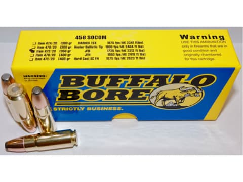 Buffalo Bore Ammunition 458 SOCOM 350 Grain Jacketed Flat Nose Box of 20
