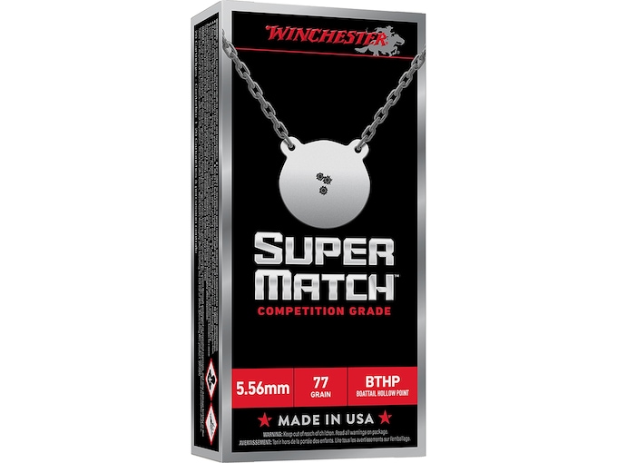 Winchester Super Match 5.56x45mm NATO Ammo 77 Grain Jacketed Hollow Point Box of 20