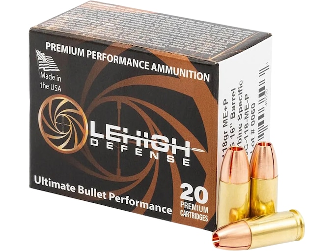 Lehigh Defense Maximum Expansion Carbine Specific 9mm Luger +P Ammo 118 Grain Solid Hollow Point Lead Free Box of 20
