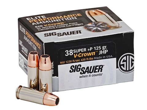 Sig Sauer Elite Performance Ammunition 38 Super +P 125 Grain V-Crown Jacketed Hollow Po...