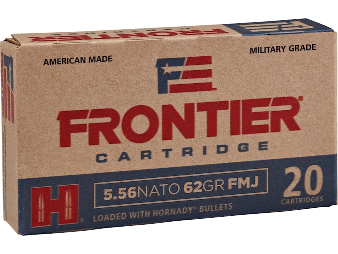 Frontier Cartridge Military Grade 5.56x45mm NATO Ammo 62 Grain Hornady FMJ Full Metal Jacket Box of 20