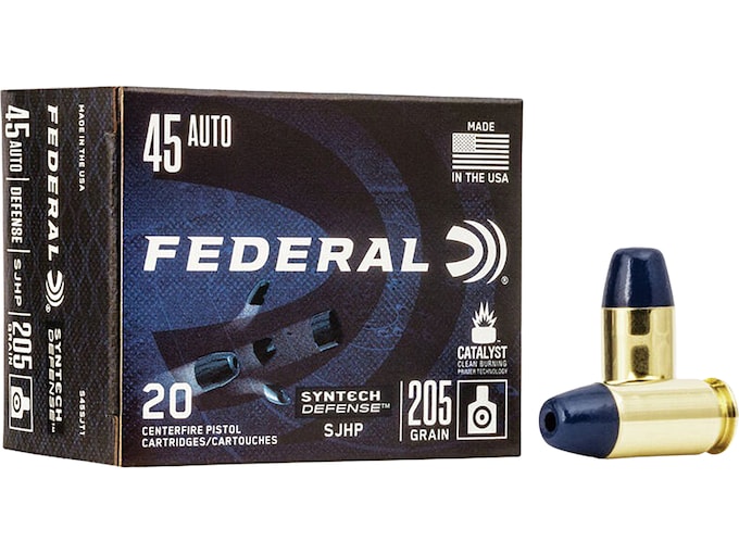 Federal Syntech Defense 45 ACP Ammo 205 Grain Federal Syntech Defense Jacketed Hollow Point Box of 20