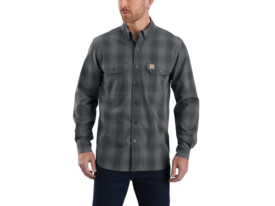 Carhartt Men's Fort Plaid Button-Up Shirt Long Sleeve Cotton Navy