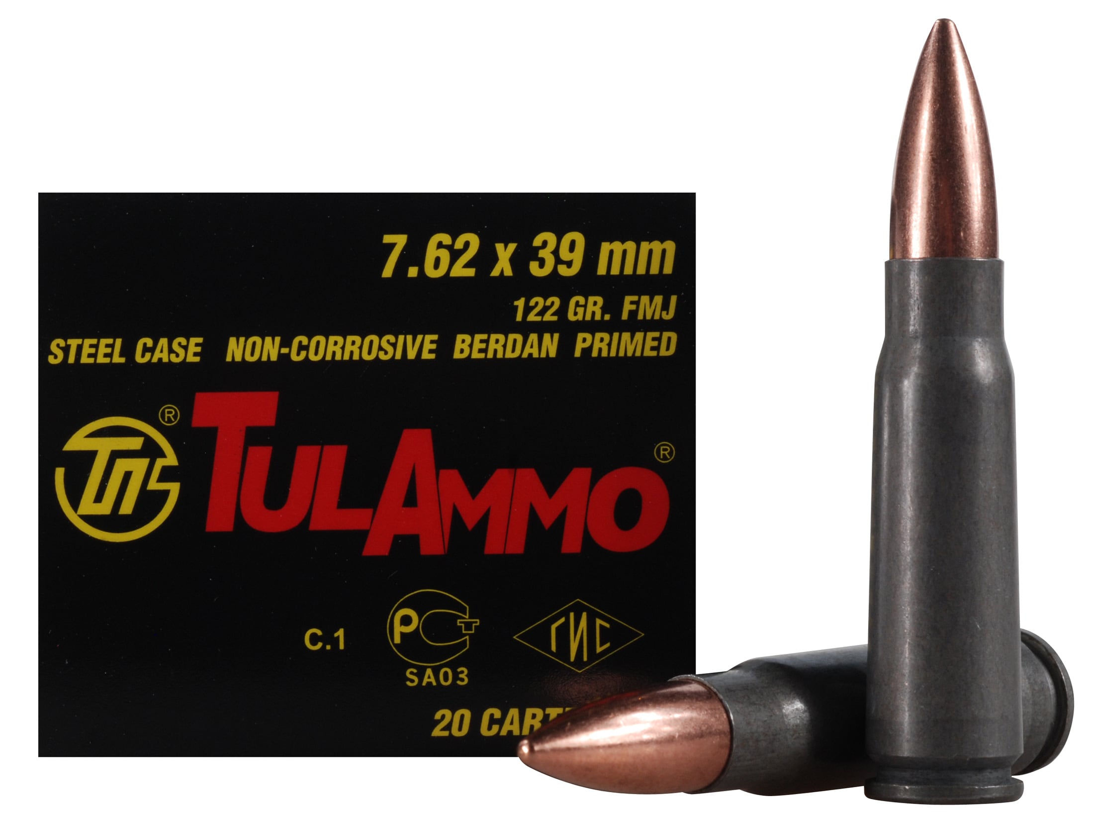 TulAmmo Ammo 7.62x39mm 122 Grain Full Metal Jacket (Bi-Metal) Steel