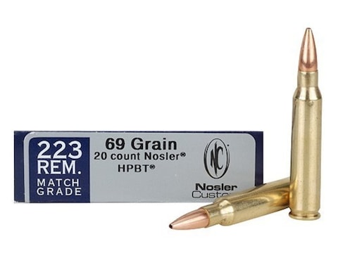 Nosler Custom Ammo 223 Remington Match 69 Grain Hollow Point Box of 20