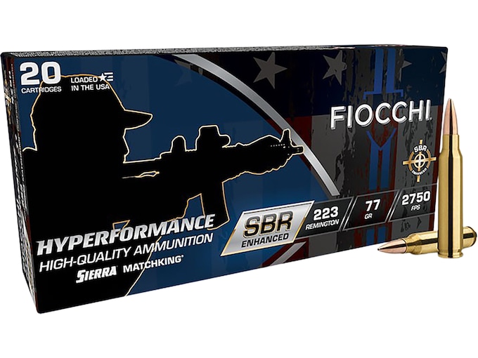 Fiocchi Hyperformance SBR Enhanced 223 Remington Ammo 77 Grain Jacketed Hollow Point Case of 200