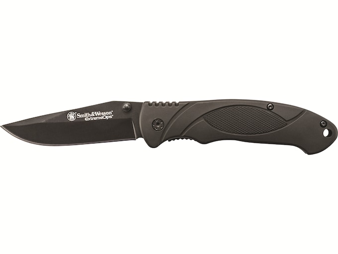 Smith & Wesson SWA25 Pocket Knife 3.3″ Drop Point 7Cr17MoV Black Blade Rubber Handle Black