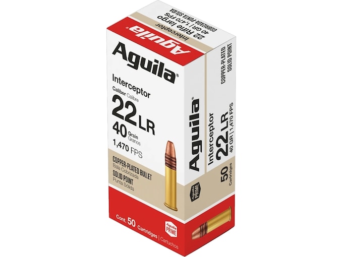 Aguila Interceptor 22LR Ammo 40 Grain Plated Round Nose Case of 1000 (20 Boxes of 50)