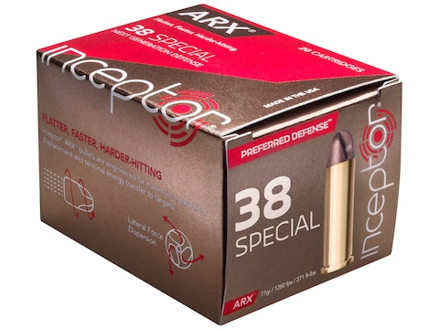 Inceptor Preferred Defense Ammunition 38 Special 77 Grain ARX Lead-Free Box of 20