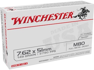 Winchester USA Ammunition 7.62x51mm NATO 149 Grain M80 Full Metal Jacket Case of 500 (25 Boxes of 20)