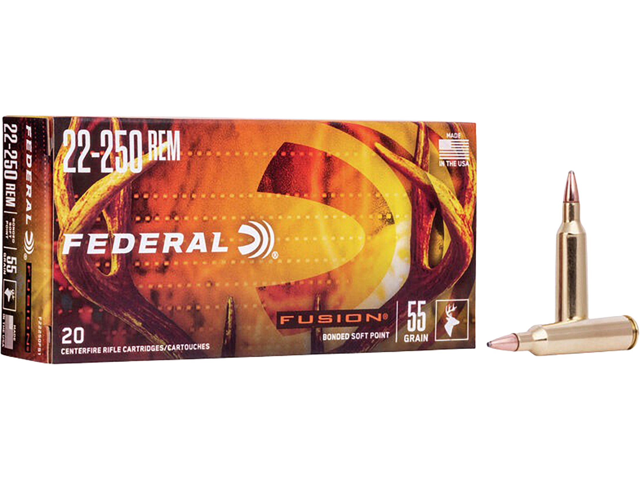 Federal Fusion Ammo 22 250 Remington 55 Grain Bonded Spitzer Boat Tail