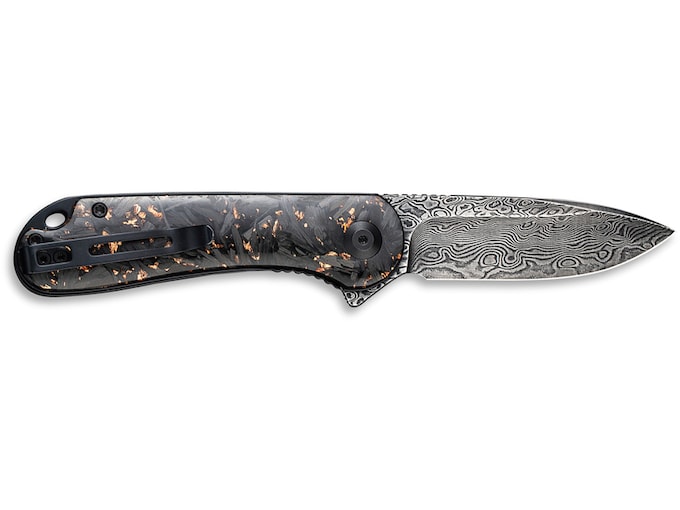 CIVIVI Elementum Pocket Knife 2.96″ Drop Point Damascus Black Blade Carbon Fiber Handle Black/Copper