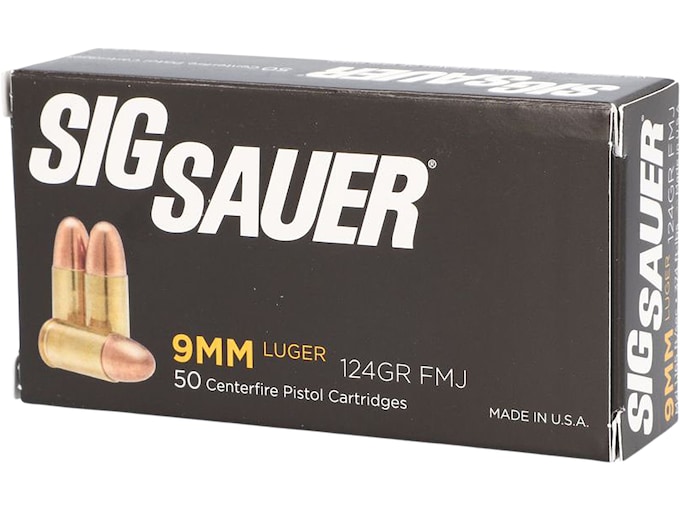 Sig Sauer Elite Performance 9mm Luger Ammo 124 Grain Full Metal Jacket Box of 50