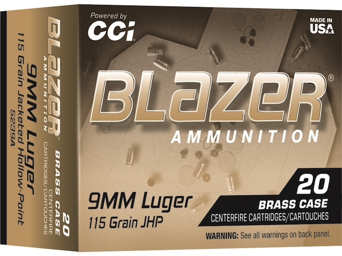 Blazer Brass 9mm Luger Ammo 115 Grain Jacketed Hollow Point Box of 20