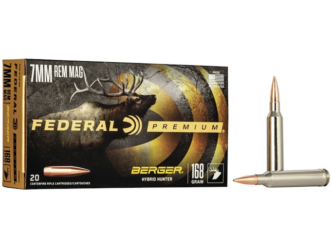 Federal Premium 7mm Remington Magnum Ammo 168 Grain Berger Hybrid Hunter Jacketed Hollow Point Box of 20