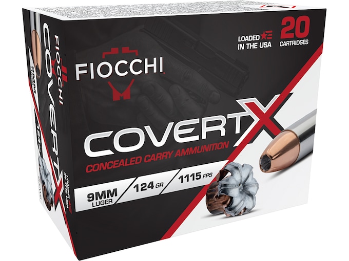 Fiocchi CovertX 9mm Luger Ammo 124 Grain Jacketed Hollow Point Box of 20