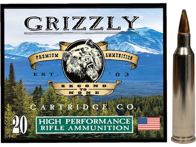 Grizzly Cartridge High Performance Rifle 22-250 Remington Ammo 55 Grain Jacketed Soft Point Box of 20