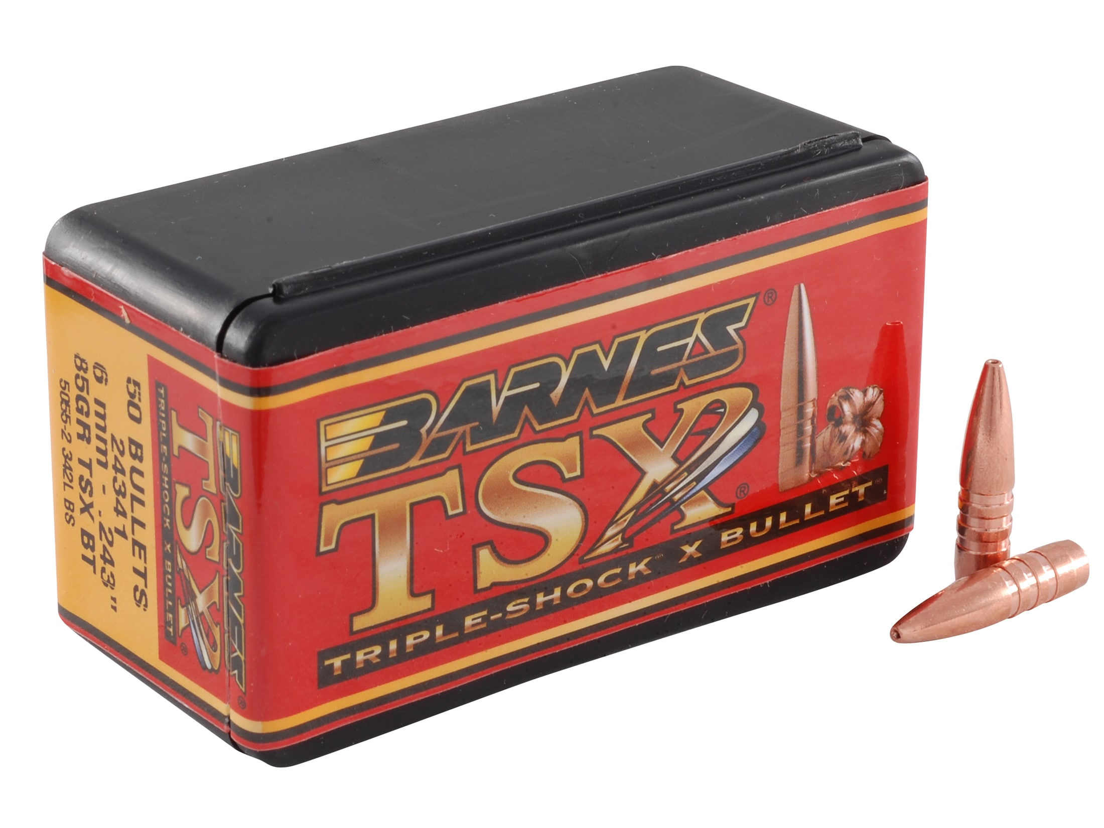 Barnes Triple-Shock X (TSX) Bullets 243 Caliber, 6mm (243 Diameter) 85 Grain Hollow Point Boat Tail Lead-Free Box of 50