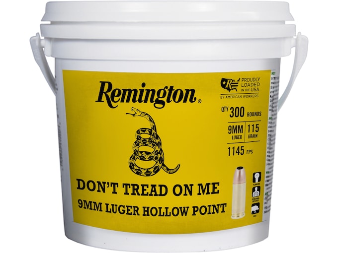 Remington UMC Don't Tread On Me 9mm Luger Ammo 115 Grain Jacketed Hollow Point Bucket of 300
