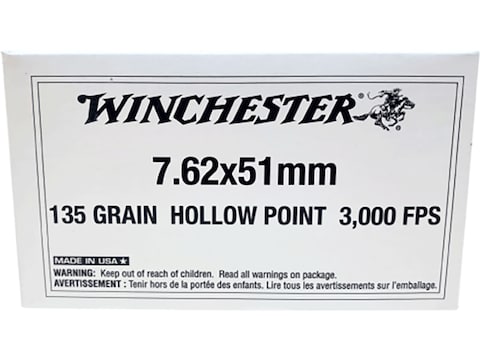 Winchester Ammunition 7.62x51mm NATO 135 Grain Hollow Point