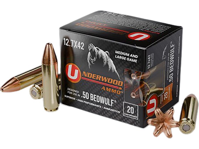 Underwood 50 Beowulf Ammo 375 Grain Barnes XPB Solid Hollow Point Lead Free Box of 20
