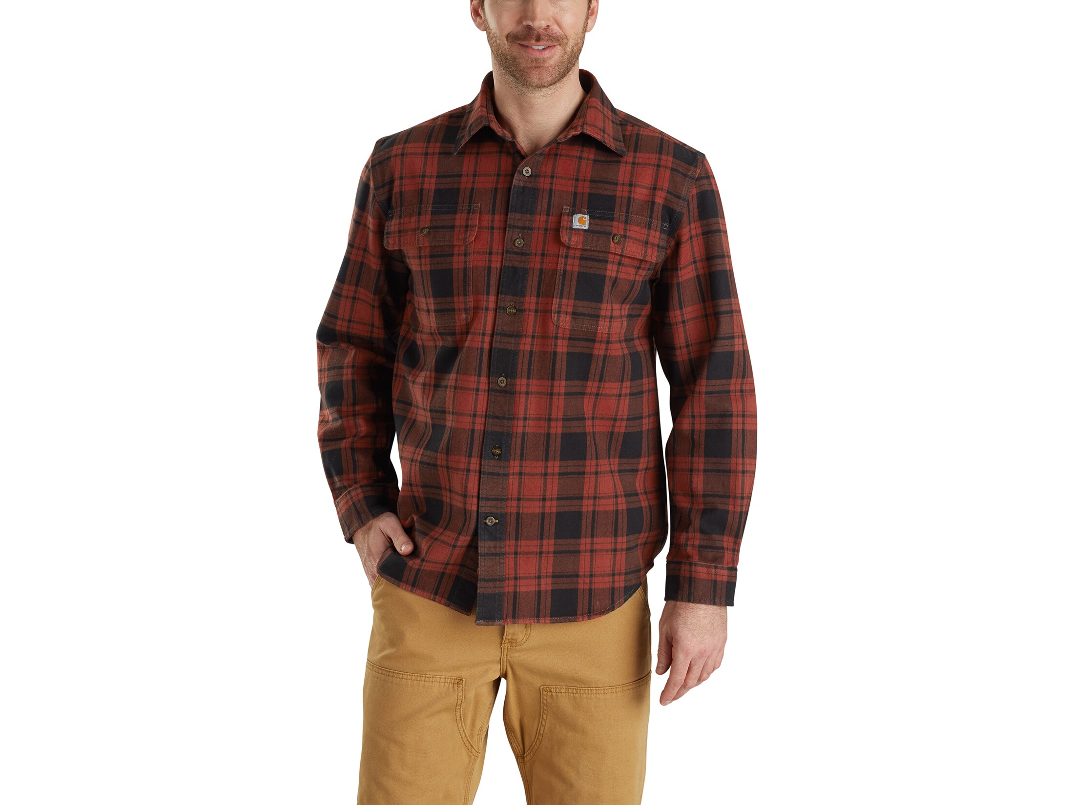 Carhartt Men's Hubbard Flannel Plaid Button-Up Shirt Long Sleeve
