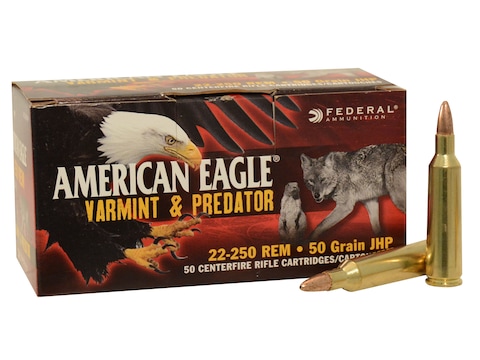 Federal American Eagle Varmint and Predator Ammunition 22-250 Remington 50 Grain Hollow...
