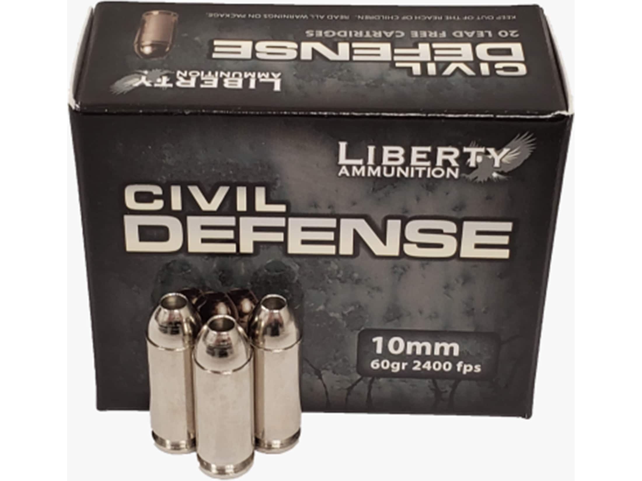 Liberty Civil Defense Ammunition 10mm Auto 60 Grain Fragmenting Hollow Point Lead-Free Box of 20