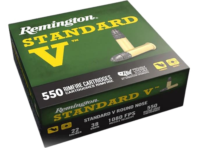 Remington Standard V 22 LR Ammo 38 Grain Lead Round Nose Box of 550