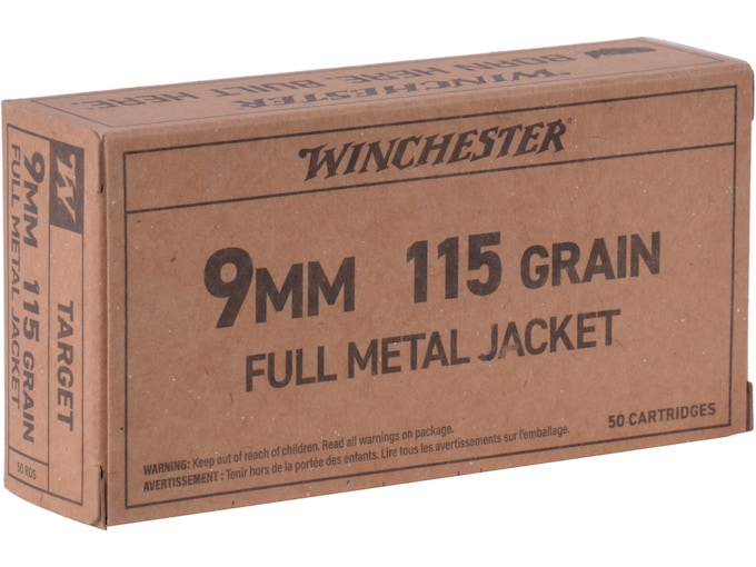 Winchester Target 9mm Luger Ammo 115 Grain Full Metal Jacket Box of 50