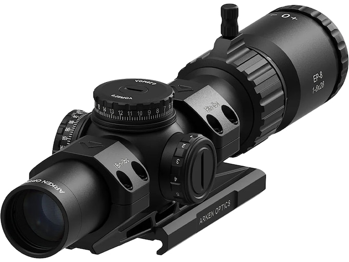 Arken Optics EP8 Rifle Scope 34mm Tube 1-8x 28mm Illuminated MOA KL Box Reticle Matte Black with Rigid Precision 1-Piece Mount