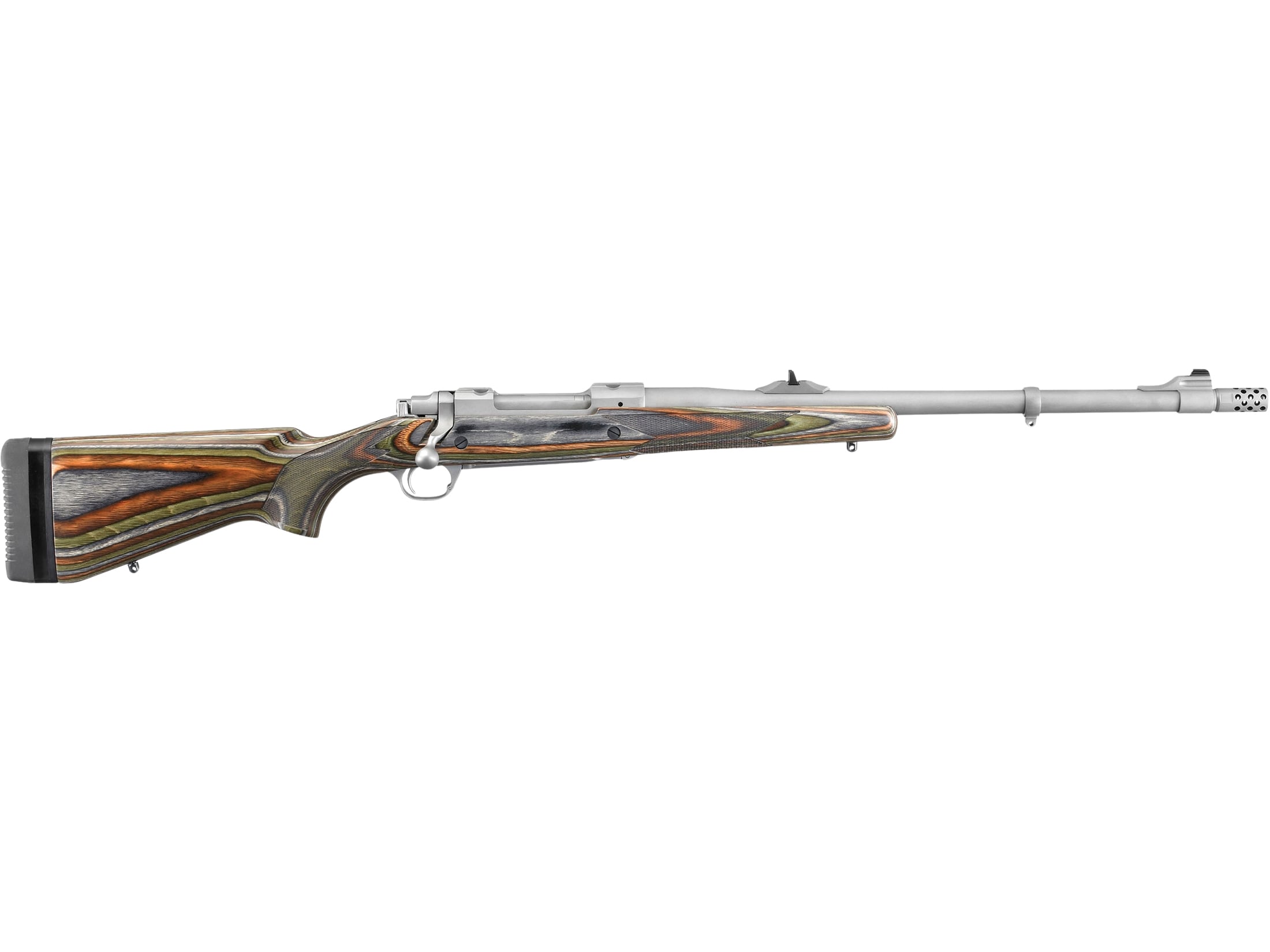 Ruger M77 Hawkeye Guide Gun Bolt Action Rifle 375 Ruger 20" Matte Stainless Threaded Barrel Matte Stainless Frame Green/Gray Field Stock