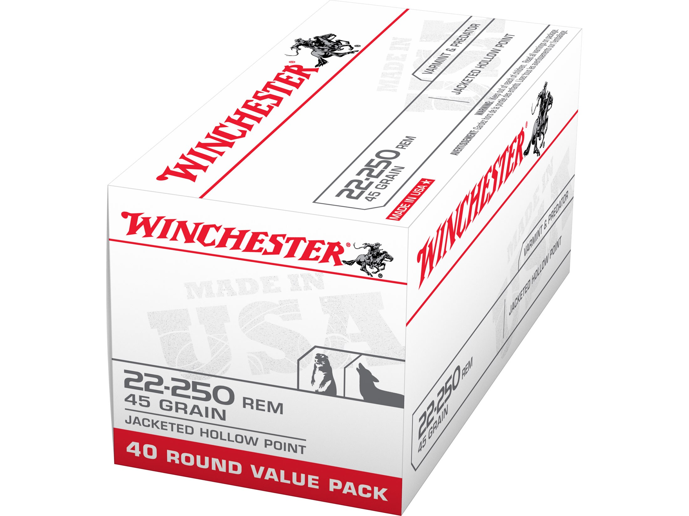 Winchester White Box USA 22 250 Remington Ammo 45 Grain Jacketed