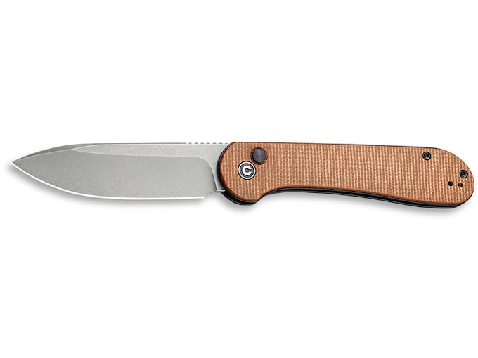 CIVIVI Button Lock Elementum Pocket Knife 3.47″ Drop Point 14C28N Stonewashed Blade Micarta Handle Brown