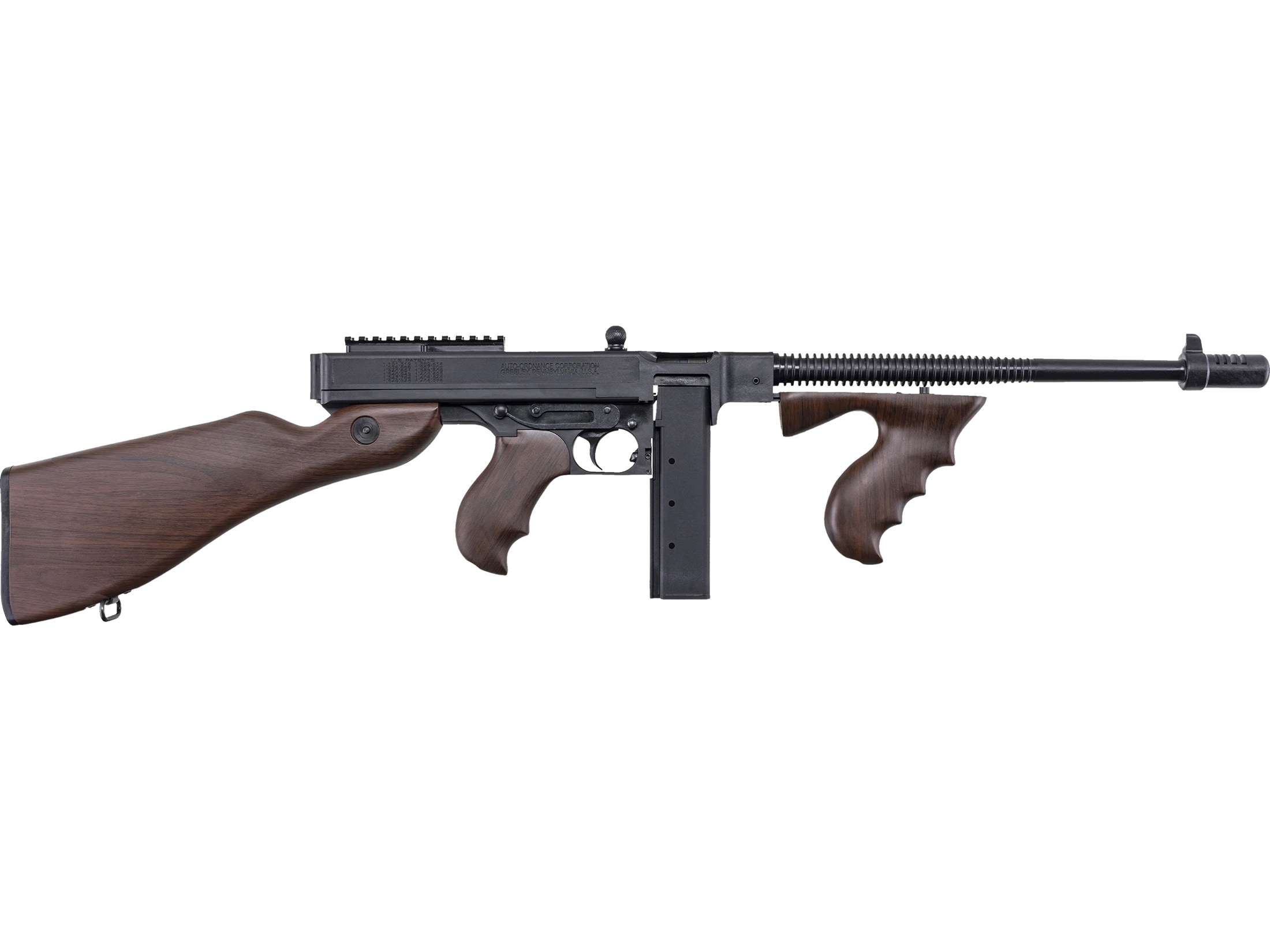 Thompson 1927 A3 Tommy Gun Semi Automatic Rifle 22 Long Rifle 16.5" Fluted Black Barrel Black Frame Walnut Pistol Grip