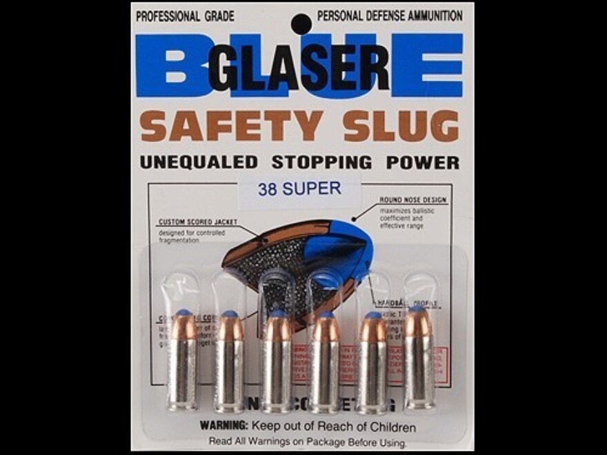 Glaser Blue Safety Slug Ammo 38 Super 80 Grain Safety Slug Package of
