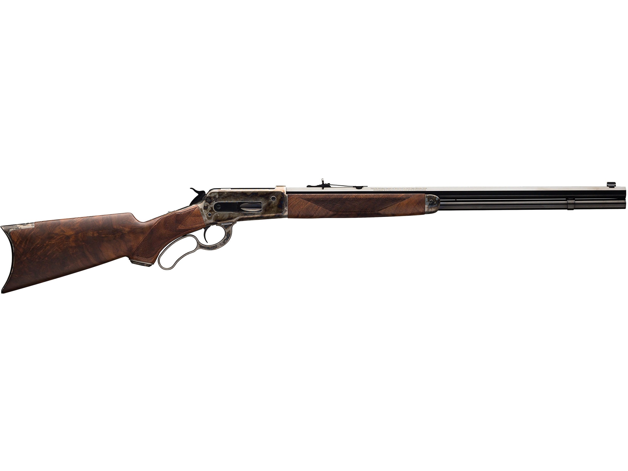 Winchester Model 1886 Deluxe Lever Action Rifle 45-90 WCF (45-85 WCF) 24" Blued Barrel Case Colored Frame Walnut Field Stock