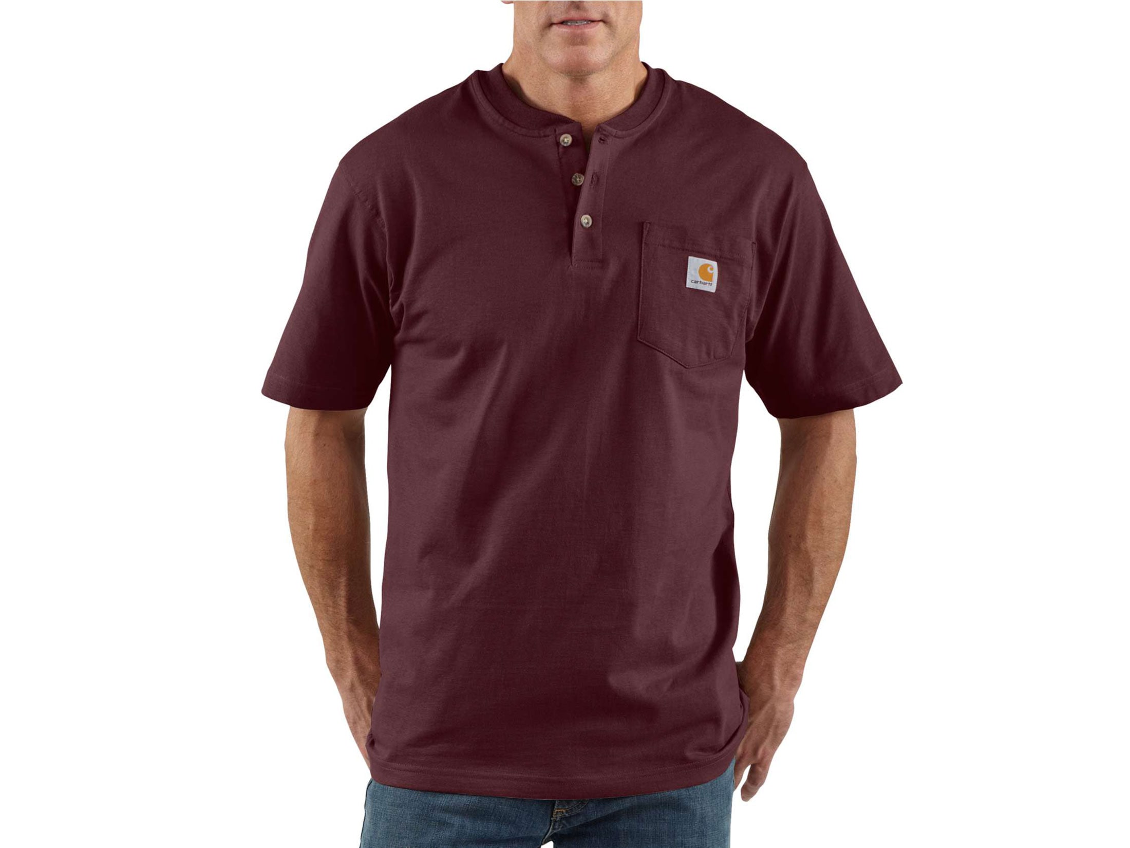 Carhartt Men's Loose Fit Heavyweight Short Sleeve Pocket Henley Carbon