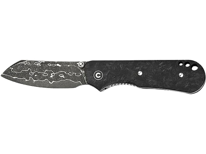 CIVIVI Crabby Pocket Knife 2.7″ Drop Point Damascus Blade Shredded Carbon Fiber Handle Black