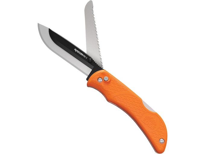 Outdoor Edge Razor Pro S Pocket Knife 3.5″ Drop Point Japanese Steel Stainless Blade TPR Overmold Handle Orange,