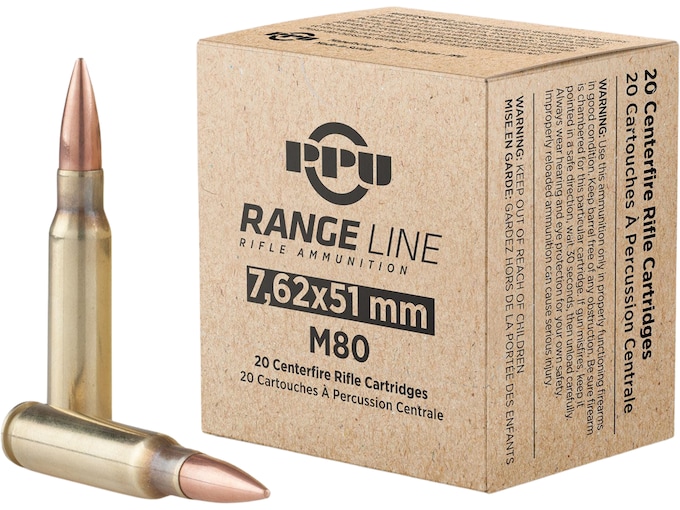 PPU Range 7.62x51mm NATO Ammo 145 Grain Full Metal Jacket Box of 20