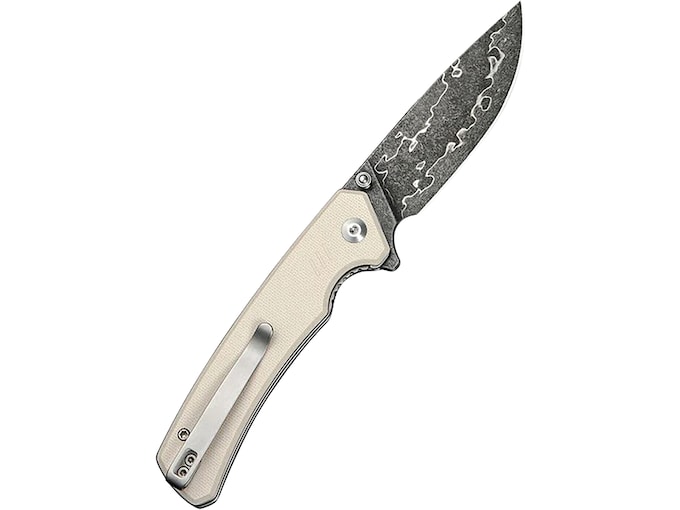 CIVIVI Merit Pocket Knife 3.28″ Drop Point Damascus Blade G-10 Handle Ivory
