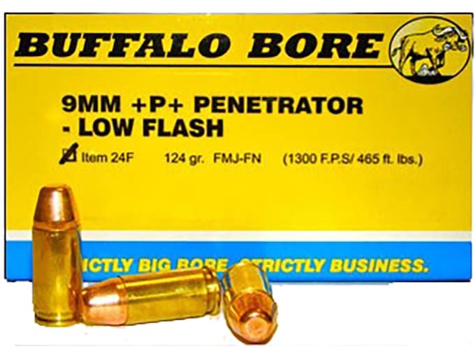 Buffalo Bore Penetrator 9mm Luger +P+ Ammo 124 Grain Full Metal Jacket Box of 20
